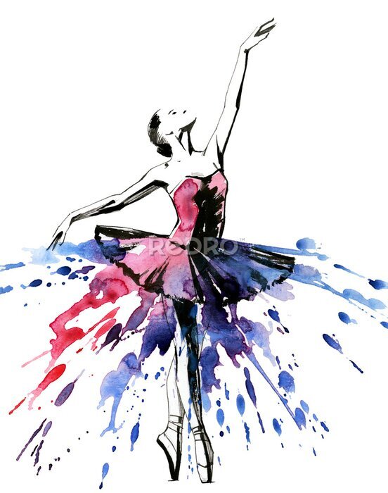 Poster Dansende ballerina in artistieke aquarel.