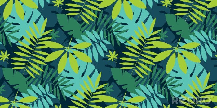 Poster De eenvoudige groene tropische bladeren ontwerpen naadloos patroon