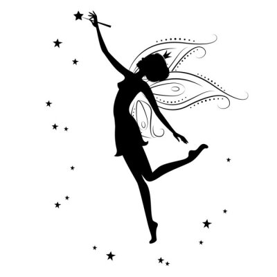 Sticker De figuur van een gevleugelde fee in zwarte en witte kleuren
