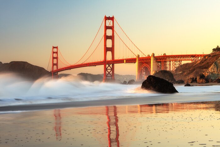 Poster De Golden Gate Bridge in San Francisco met oceaan golven