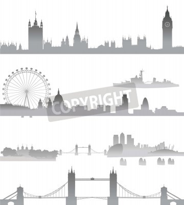 Poster De horizon van Londen London Eye Tower Bridge