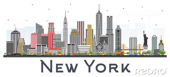 Poster De Horizon van New York de VS met Gray Skyscrapers Isolated op Witte Achtergrond.