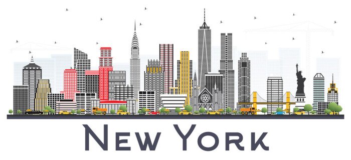 Poster De Horizon van New York de VS met Gray Skyscrapers Isolated op Witte Achtergrond.