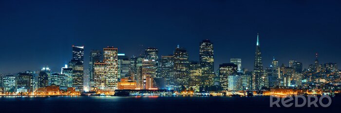 Poster De horizon van San Francisco bij nacht