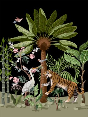 Poster De jungle in een elegante illustratie