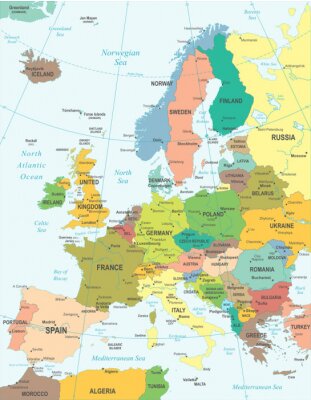 De kaart van Europa - zeer gedetailleerde vector illustratie.