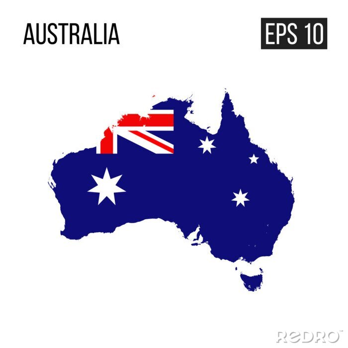 Poster De kaartgrens van Australië met vlag vectoreps10