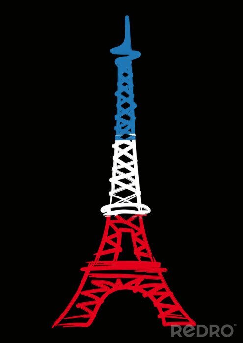 Poster De kleuren van de vlaggen van Parijs en de Eiffeltoren