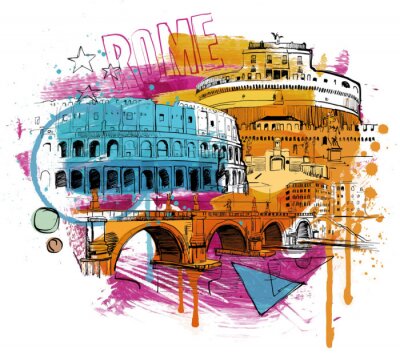 Poster De kleurrijke stad Rome