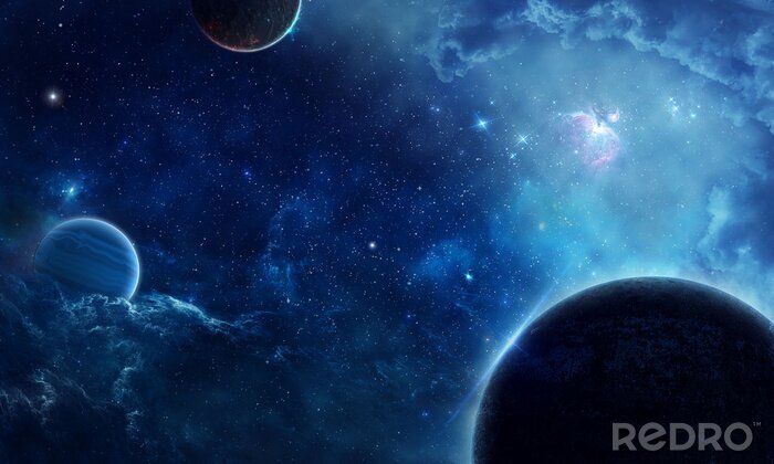 Poster De kosmos van de planeet verlicht door koud licht