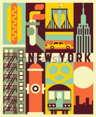 Poster De New Yorkse inscriptie en stadssymbolen in een retro posterstijl.