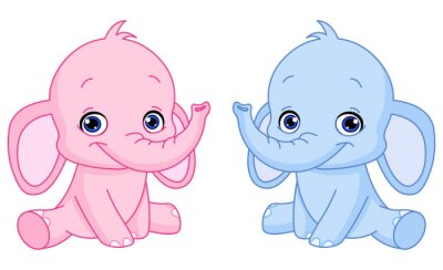 De roze en blauwe illustratie van het olifantsbeeldverhaal