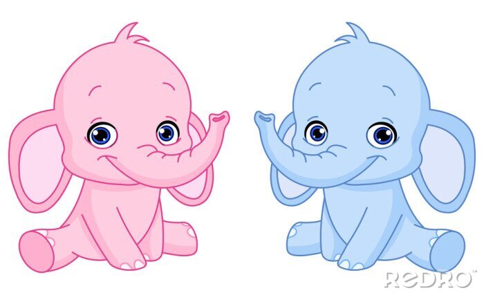 Poster De roze en blauwe illustratie van het olifantsbeeldverhaal