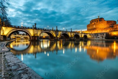 Poster De Sant'Angelo-brug in Rome met het kasteel op de achtergrond.