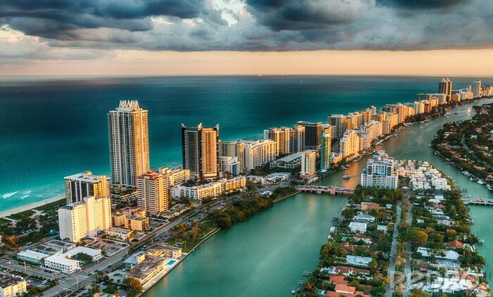 Poster De skyline van de stad Miami