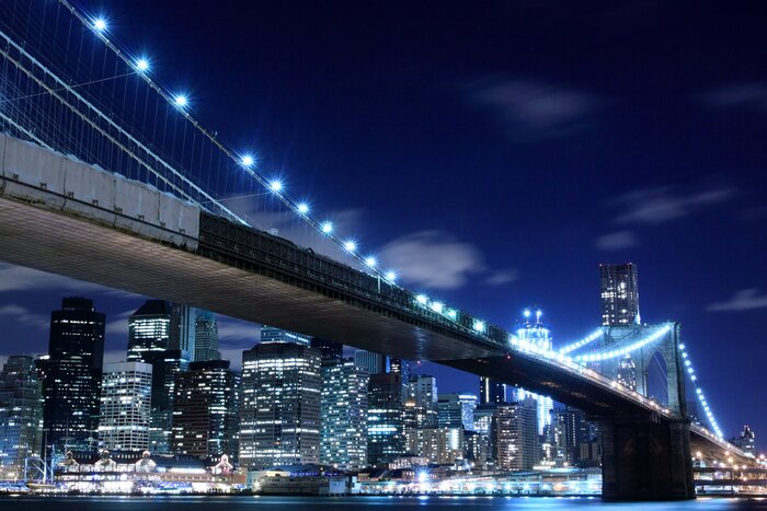 Poster De skyline van New York City 's nachts