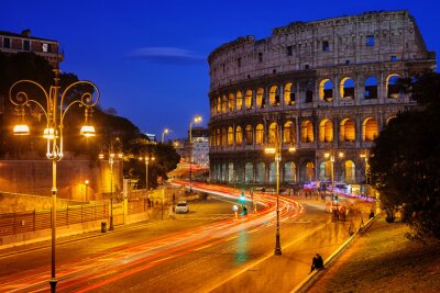 Poster De stad Rome en de straat bij het Colosseum