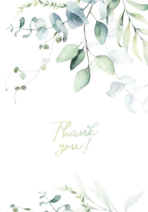 Poster De tekst "dank u wel" op een achtergrond van bladeren.