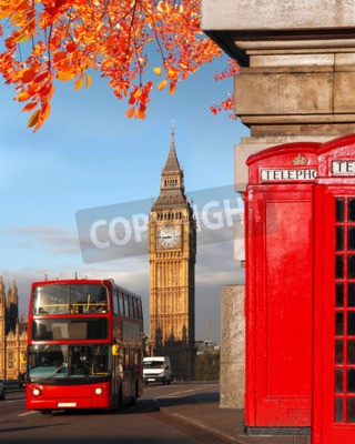 Poster De telefooncel van de Londense bus en de Big Ben