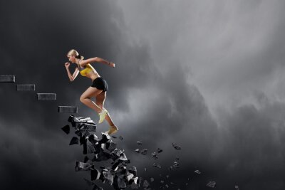 Poster De vrouw van sporten het overwinnen van uitdagingen