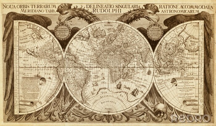 Poster Decoratieve oude wereldbolkaart