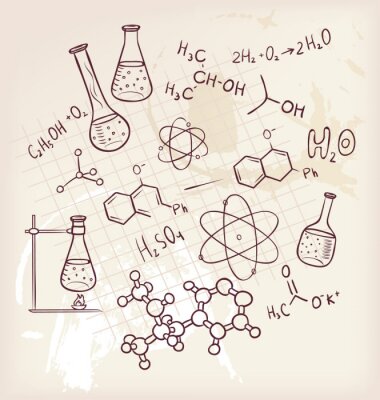 Deeltjes en chemische formules in vintage stijl
