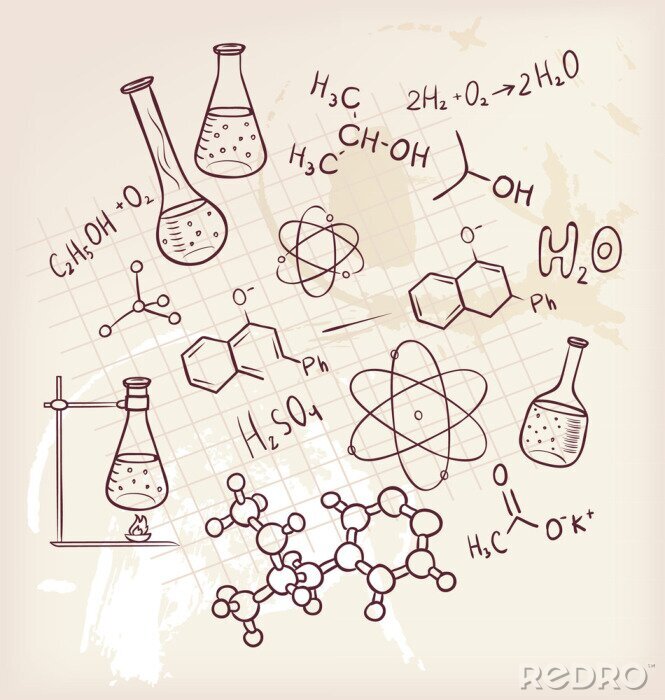 Poster Deeltjes en chemische formules in vintage stijl