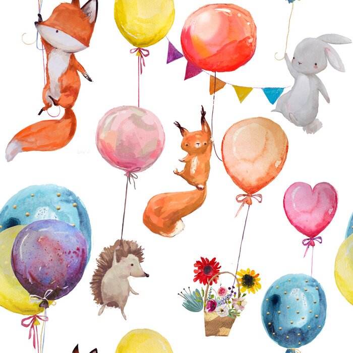 Poster Dieren die door ballonnen worden vervoerd