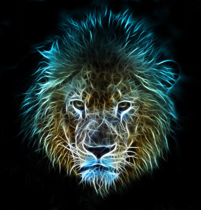 Poster Digitale leeuw op een zwarte achtergrond