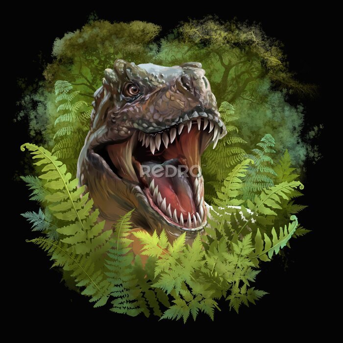 Poster Dinosaurus tussen groene varens