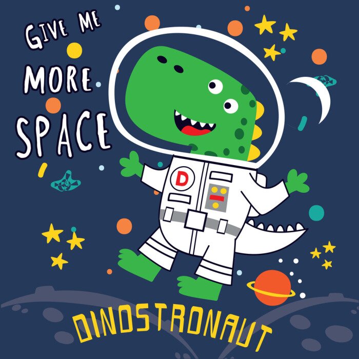 Poster Dinosaurusastronaut in kleurrijke ruimte