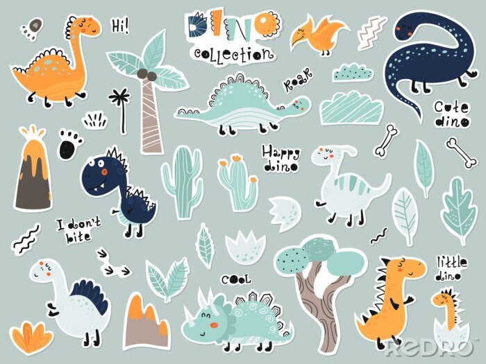 Poster Dinosaurussen tussen palmbomen en cactussen