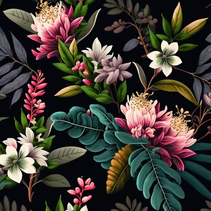 Poster Donkere illustratie met bloemen