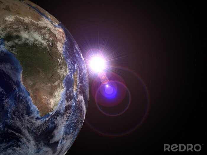 Poster Donkere kosmos en de aarde verlicht door de zon