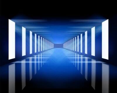 Donkere tunnel in donkerblauw licht