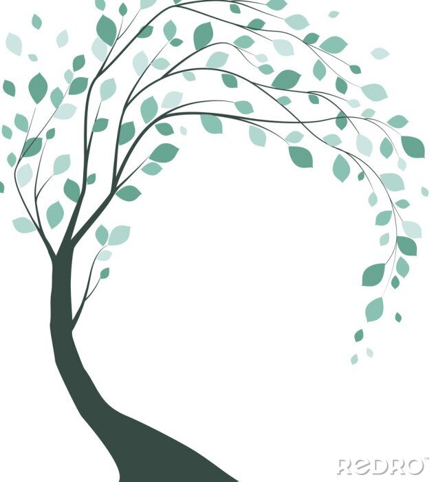 Poster Donkergroene illustratie van een gekantelde boom