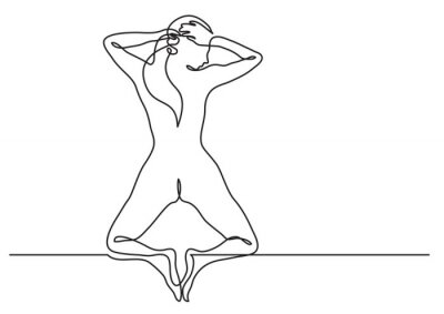 Sticker doorlopende lijntekening van de vrouw op haar knieën achteraanzicht