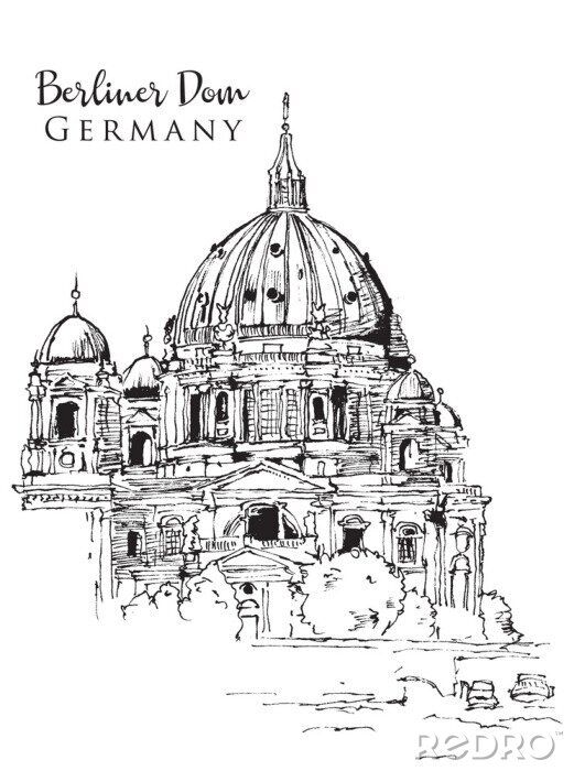 Poster Drawing sketch illustration of Berliner Dom