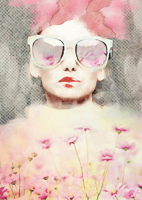 Poster Dream. Watercolor abstract portrait of girl. Fashion background.