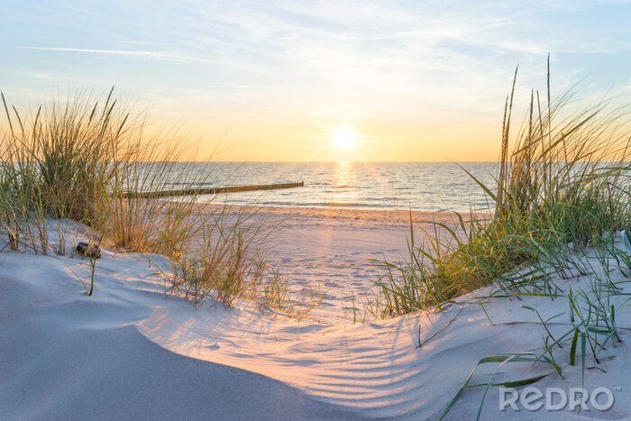 Poster Duinen en zonsondergang boven de Oostzee