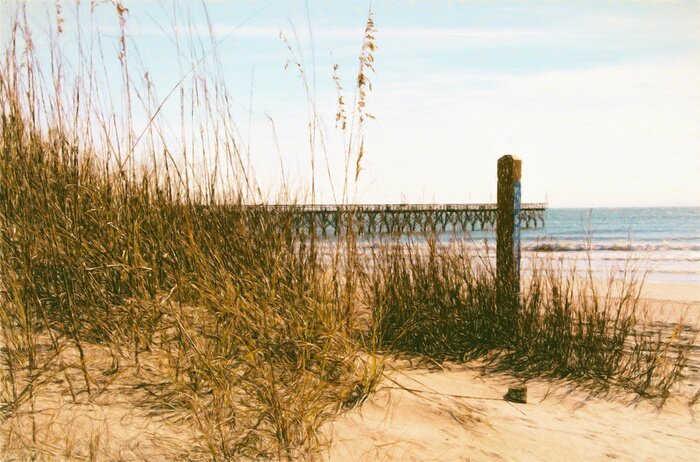 Poster Duinen strand en pier