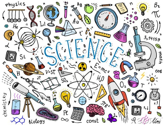 Poster Educatieve illustratie van wiskunde, natuurkunde, scheikunde en biologie