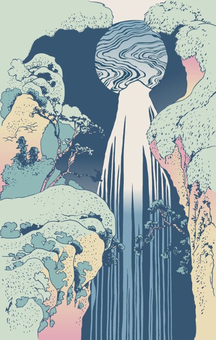 Poster Een abstract landschap in oosterse stijl