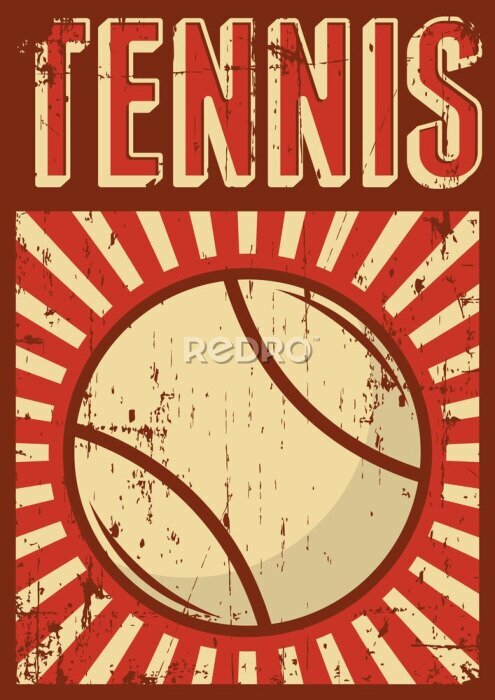 Poster Een afbeelding met een tennisbal en het woord "Tennis" in retrostijl.