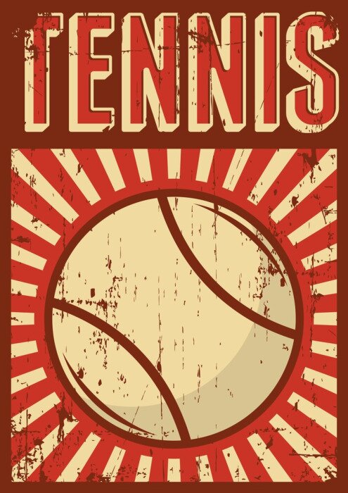 Poster Een afbeelding met een tennisbal en het woord "Tennis" in retrostijl.