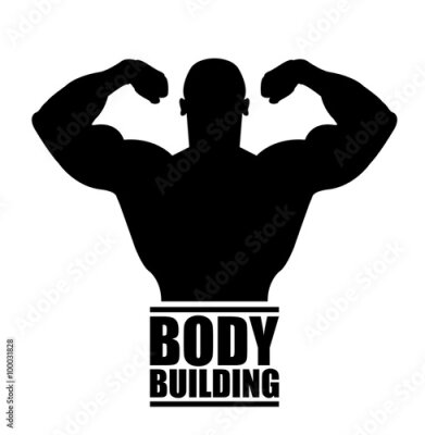 Poster Een afbeelding met het silhouet van een bodybuilder en de slogan Bodybuilding.
