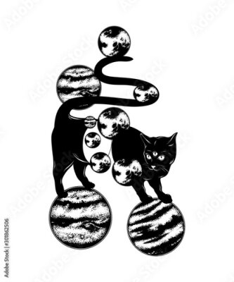 Poster Een artistieke interpretatie van een zwarte kat met drie ogen.