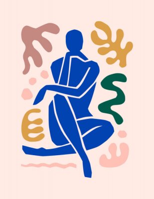 Poster Een blauwe figuur in de stijl van Matisse