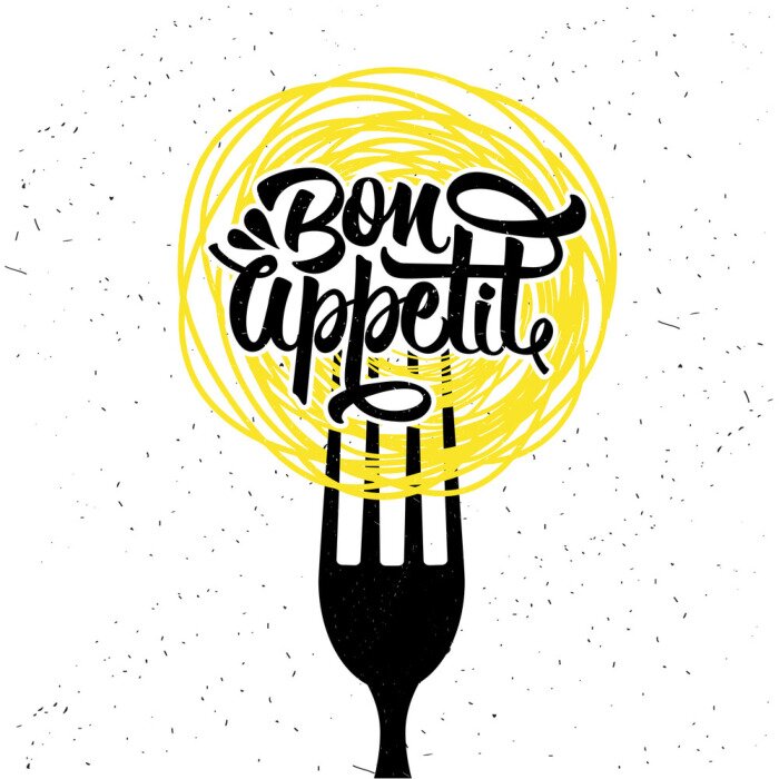 Poster Een bordje en een vork met pasta.