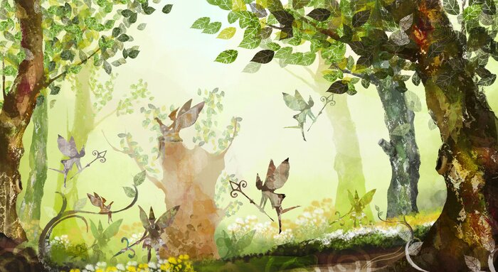 Poster Een bos vol vliegende feeën